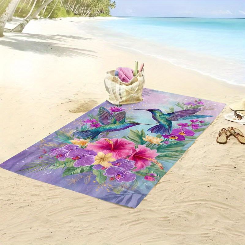 Tropical Hummingbird Floral Print Beach Towel Hibiscus Orchid Flower Design Quick Dry Absorbent Microfiber Towel for Nature