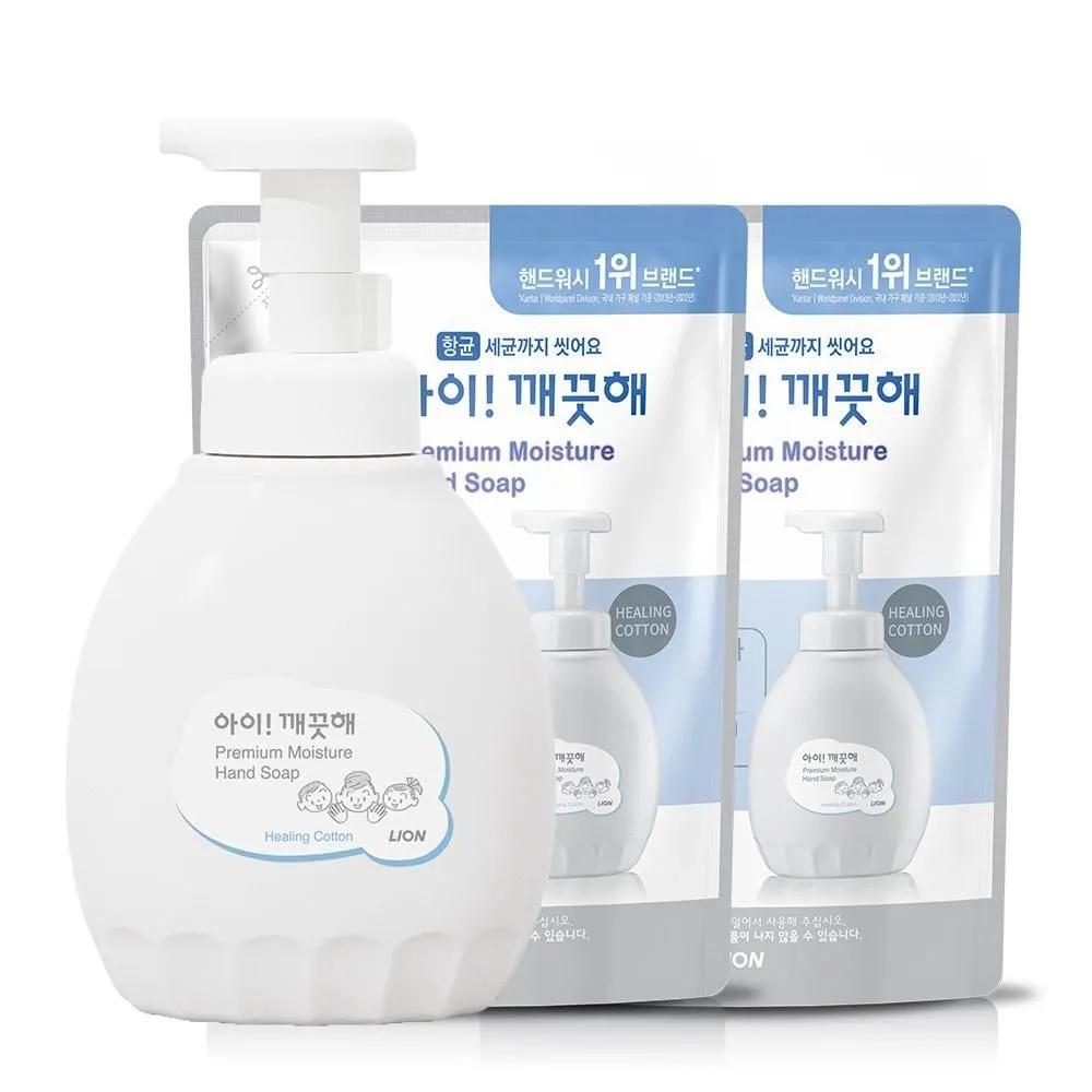 

LION Premium Moisture Healing Cotton Container 450ml x 1 + Refill 400ml x 2 LION Hydrating Moisture Barrier Antibacterial Ingredients