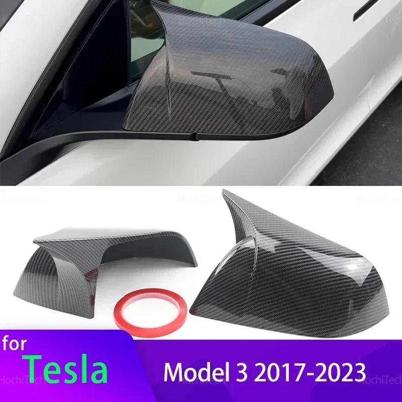 For Tesla Model 3 2017 2018 High quality ABS Carbon Fiber Horned Style Side Rear View Mirror Cover Cap