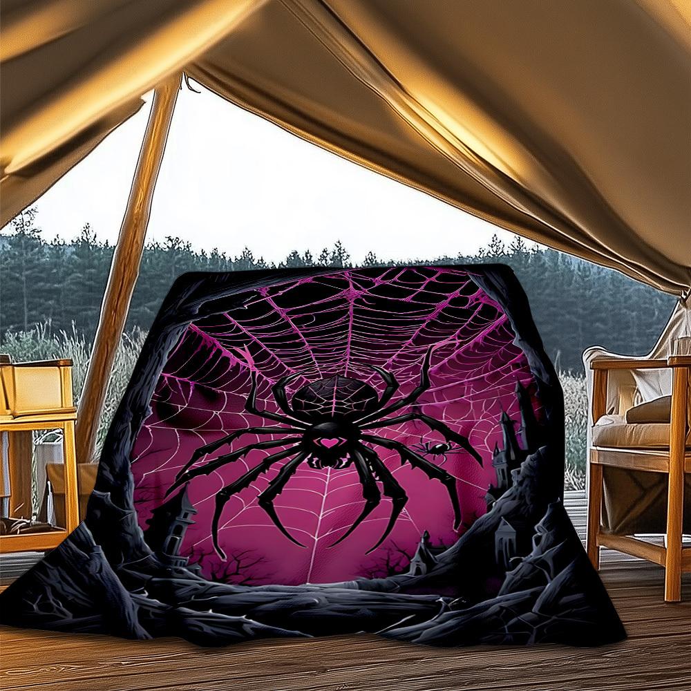 1pc Spider Webbing Decor Throw Blanket Polyester Fiber, Lightweight Flannel, Soft & Warm, All Season Use for Outdoor, Camping Digital Print
