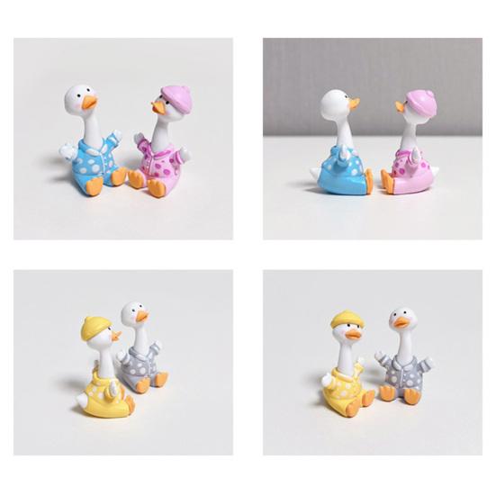 PVC Duck Figurine 4Pcs Mini Cartoon Figurines, Cute Polka-dot Pajamas Statues, Miniature Figures Macaron Animal Ornaments for Car Console Desktop