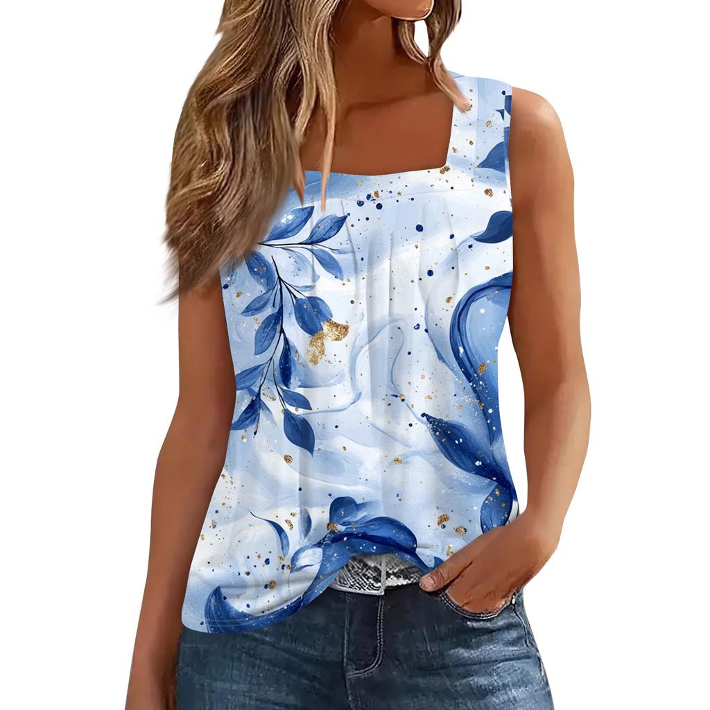 Ärmelloses T-Shirt mit plissiertem, quadratischem Kragen für Damen