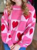 Women's 2025 Winter Heart Plaid Color-Block Sweater - European American Fashion, Round Neck Knit Pullover