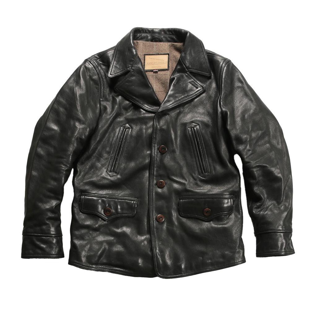 Vegetable tanned goatskin dispatcher leather jacket men's casual medium and long lapel leather coat