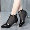 5cm Elegant Fashion Breathable Mesh Leather Boots Summer Shoes 2025 Trend Med Kitten Heels Short Ankle Boots Sandals Office Mom