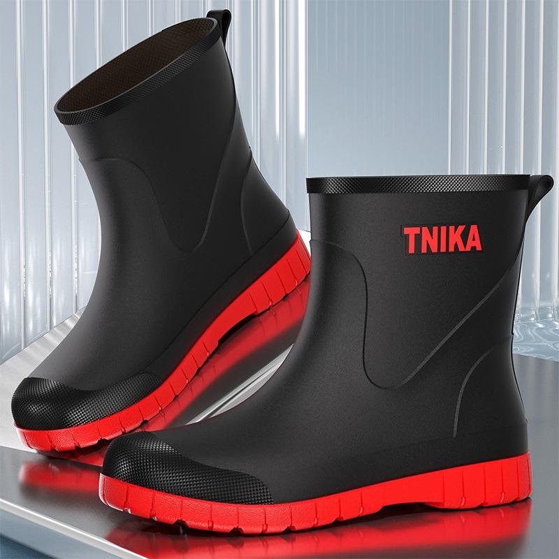 Rain shoes men's fashion medium tube bundle waterproof rain boots trendy and reflective non-slip men's rainy fishing waterproof rubber shoes