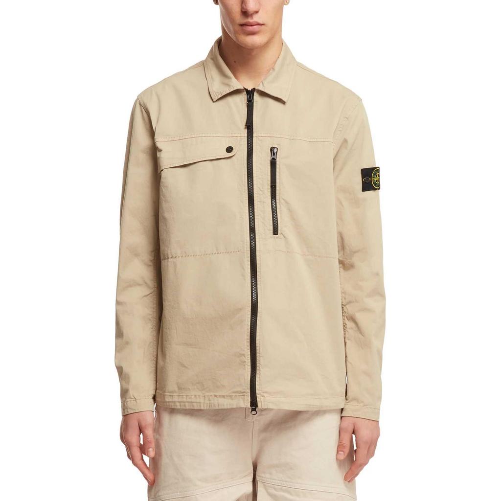 STONE ISLAND SS24 Supima Cotton Solid Color One-Sided Zipper Chest Pocket Logo Jacket Men Jacket Beige 801510210-V0095