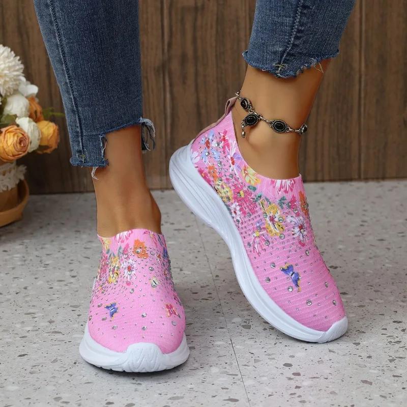 Fashion High Quality Plus Size 43 Women Shoes Comfort Breathable Casual Sneakers Women Fashion Rhinestone Flat Shoes for Women 2024
