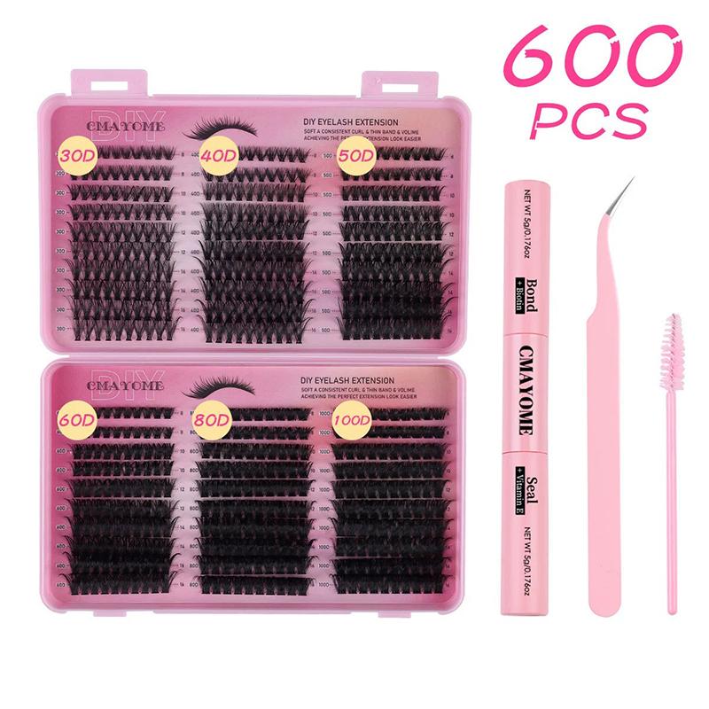 600Pcs Individual Eyelash Extensions Thick Fluffy 30D/100D Mix Length Diy Cluster Lashes For Easy Application And Removal