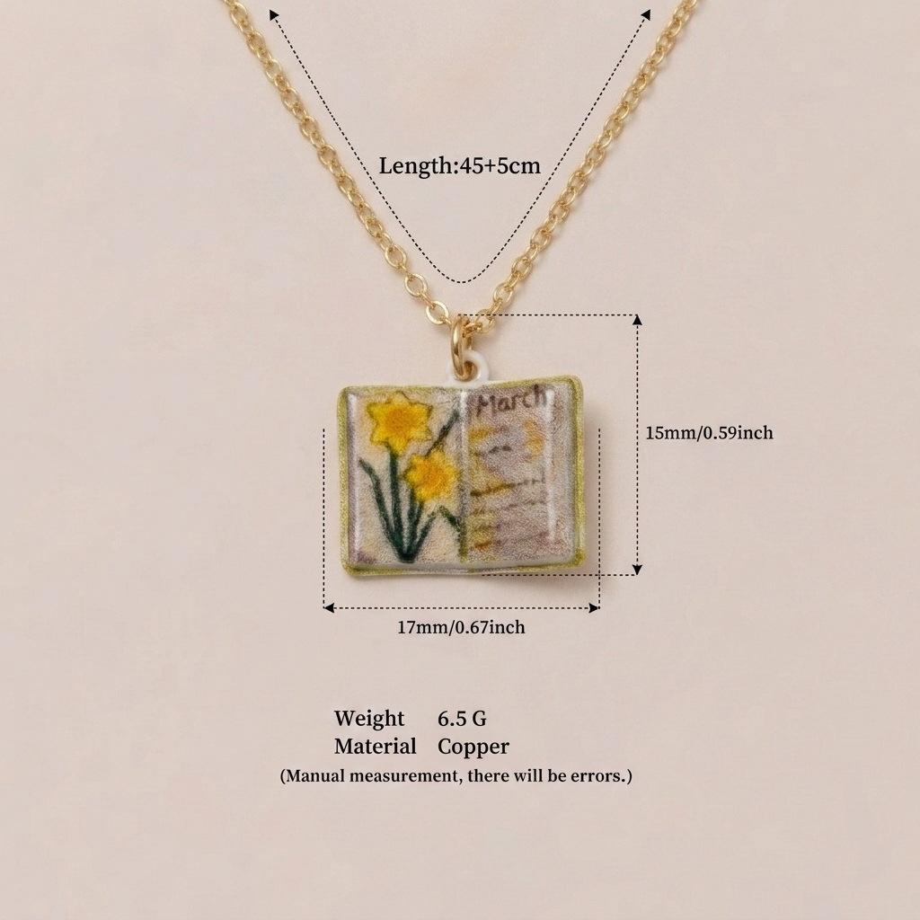 Enamel Book Pendant Necklace, Vintage Small Book Charm for Women
