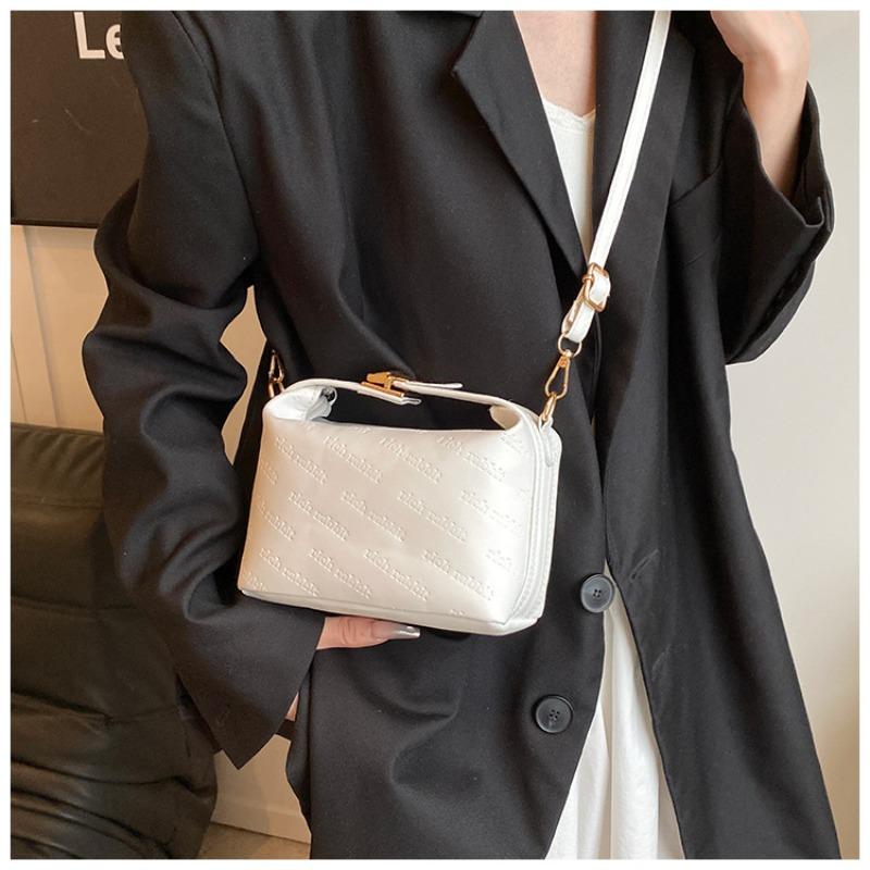 

Однотонная сумка-замок, трендовая, простая, повседневная, на плечо, через плечо, портативная, маленькая квадратная сумка для женщины белый