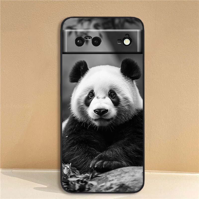 Cartoon Anime Panda Cute Phone Case For Google Pixel 10 9a 9 8A 8 7 7A 6 6A Pro XL 2024 5G Black Soft TPU Silicone