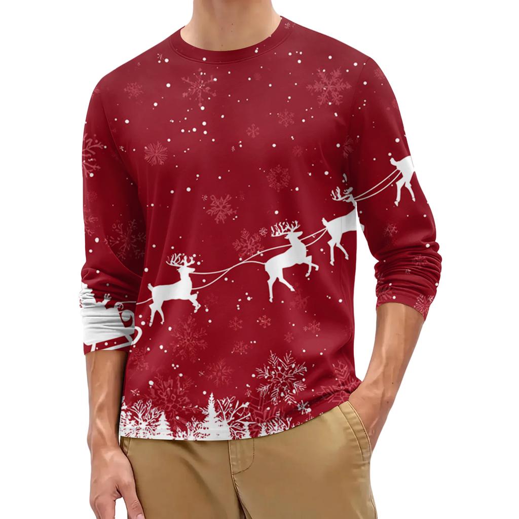 Herrenmode Bedrucktes Rundhals Langarm Unterhemd Top