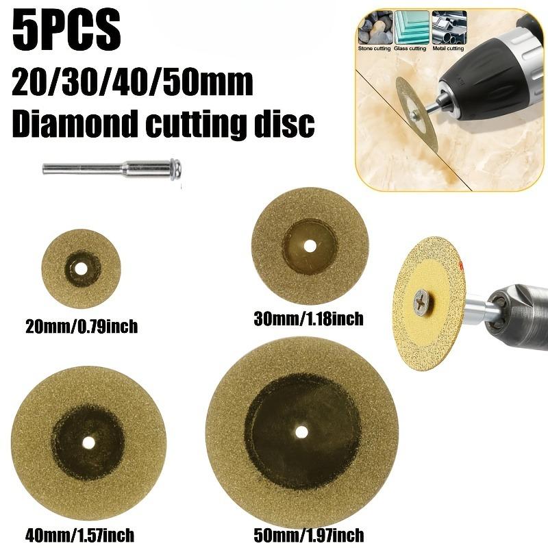 5Pcs/Set 20-50mm Tin-Coated Diamond Cutting Discs for Rotary Tools, Circular Saw Blades for Gemstone, Glass & Ceramic