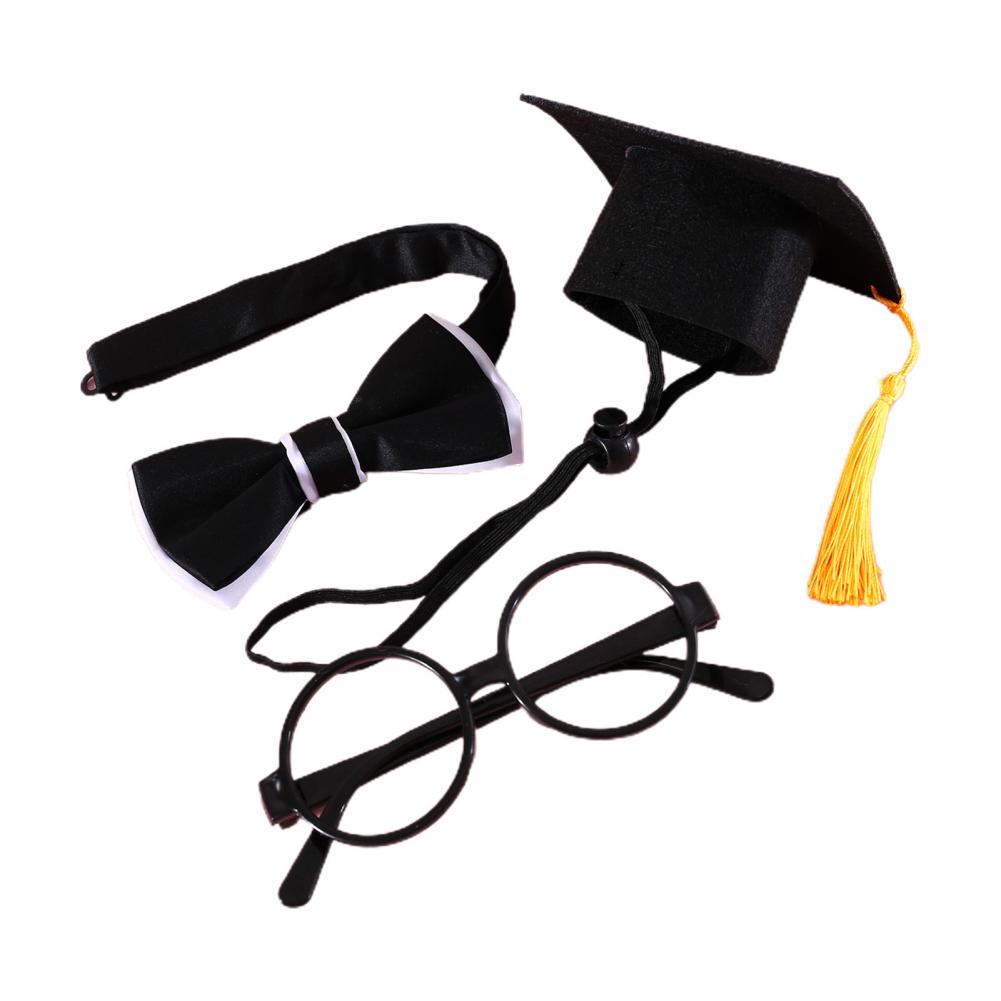 Pet Graduation Hat Fashion Pet Dog Cat Hat Collar Glasses Set Graduation Outfits Fine Workmanship Cat Graduation Costume