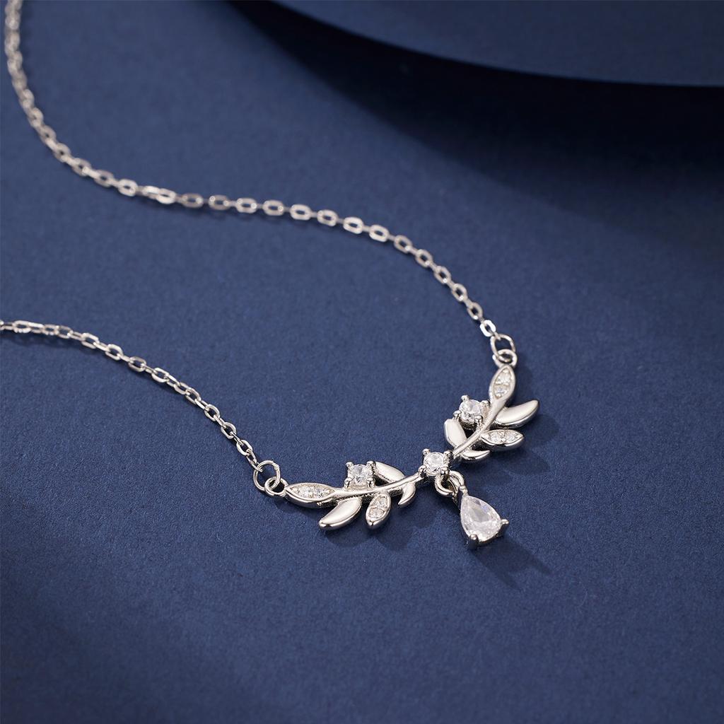 S925 sterling silver laurel necklace feminine niche water drop wheat ear collarbone chain for girlfriend jewelry fashion