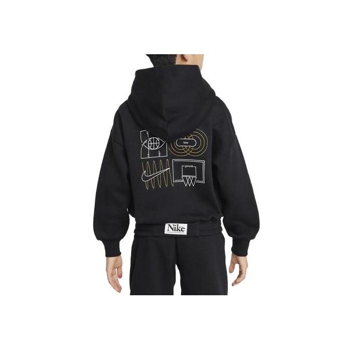 Nike Culture Of Basketball Logo Print Loose Hoodie Kids Hoodies Black FD4014-010
