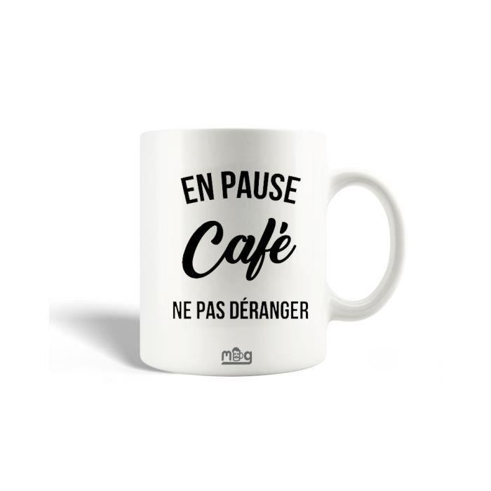 Mug en Céramique - En Pause Café - 30cl - Blanc - Compatible Lave-Vaisselle - Cylindrique