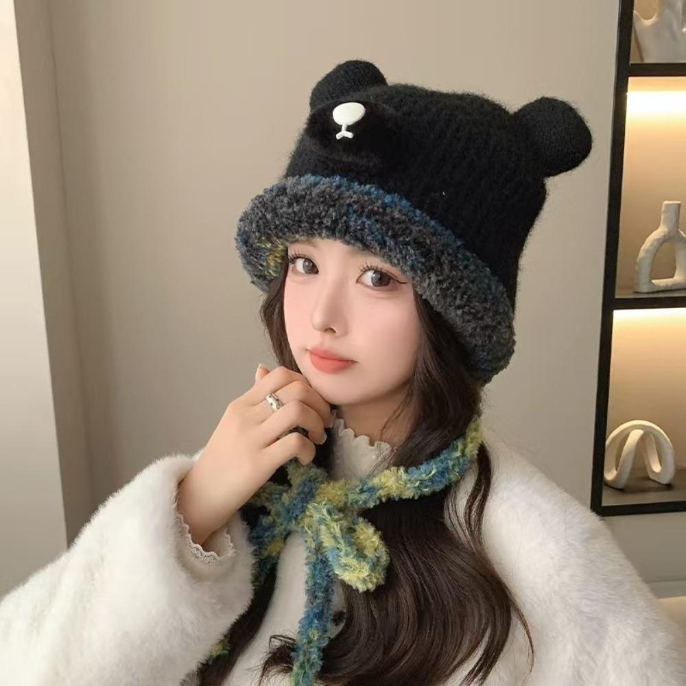 Korean Style Drawstring Bag-Hat New Design Women's Bear Hats Cute Crossbody Bag Hat  Female