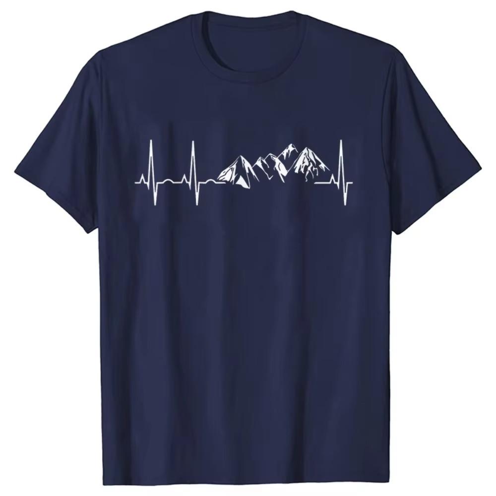 Men's Clothing Novelty Mountain Heartbeat Pulse Line T Shirt Climbing Hiking Graphic Tees Short Sleeve Father's Day T-shirt Men