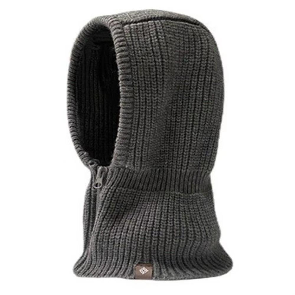 Thickened Wool Knit Hood Hat with Zipper Neck Warmer Pullover Snood Snow Beanie Cap  Winter Outdoor