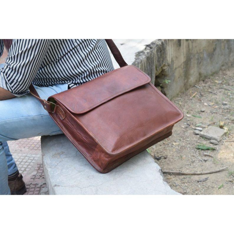 

Handmade Leather Messenger Bag: Laptop Satchel, Crossbody Travel Bag 15 x 11 x 4 in
