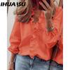 IHUASU Women's Fashion Casual Solid Color Print Long Sleeve V Neck Blouses & Shirts