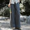 Women Vintage Straight Pants Solid Color Elastic Waist Trousers Autumn Pockets Soft Long Pants