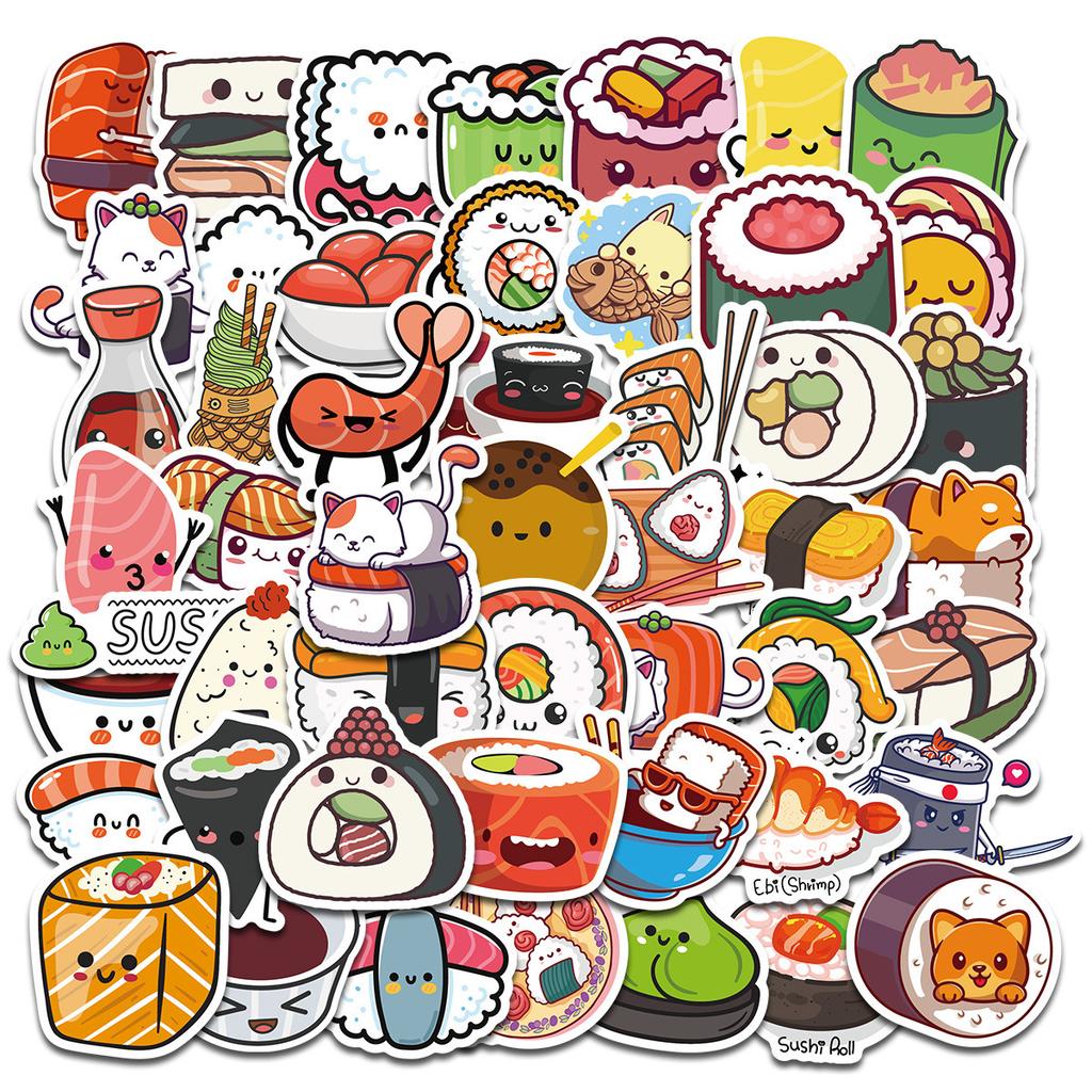 50 Sushi Graffiti Stickers New Products Cute Style Creative Food Stickers Personalized Decoration Waterproof Stickers