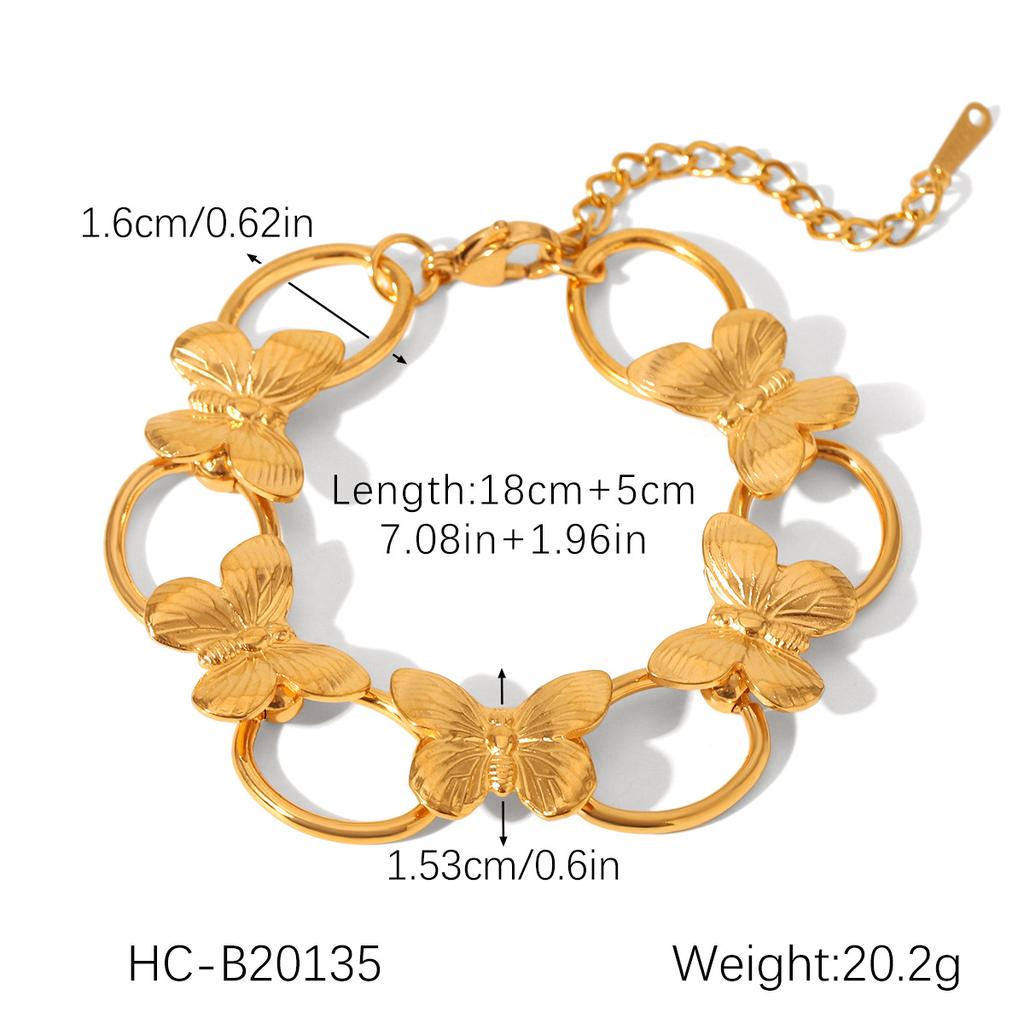 18k Gold Stainless Steel Butterfly Open Bangle Non-fading Titanium Steel Flower Open Ring for Women