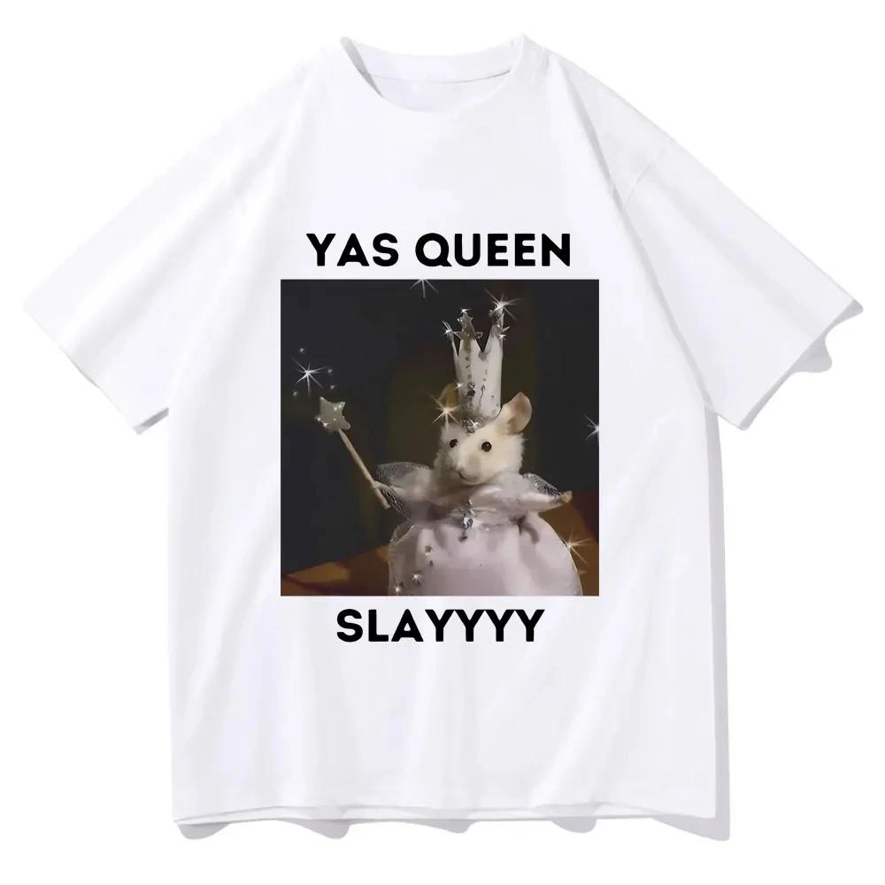 Sad Hamster Tshirt Funny Yas Queen Slayyyy Rat Tshirt Casual Short Sleeve Summer Fashion Street Tshirt High Quality Girls Tees