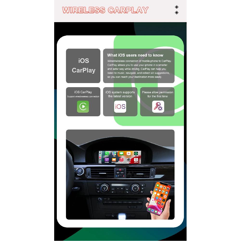 8.8"1920*720 Wireless CarPlay Android Auto Car Multimedia Display for BMW 3 Series E90 E91 E92 E93 5 Series E60 E61 Touch Screen