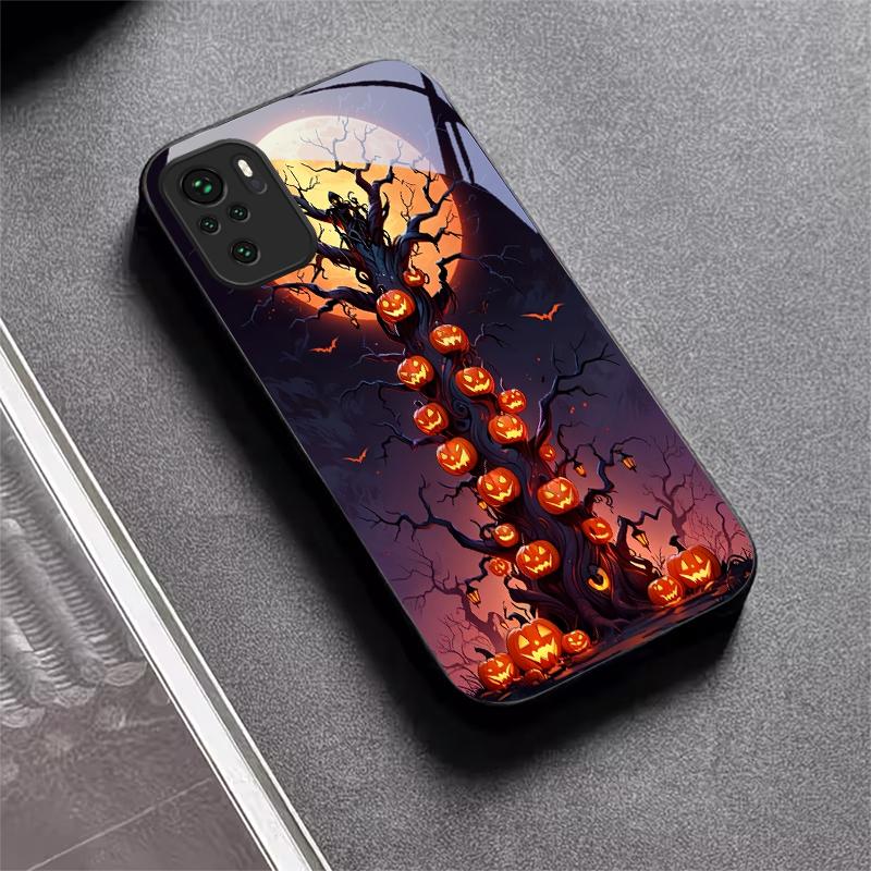 Halloween Pumpkin Black Glass Phone Case For Redmi Note 10 11 Pro+ 12 13 14 4G (Global) 14 Pro 5G (India) K60Ultra 13C 14C Cover
