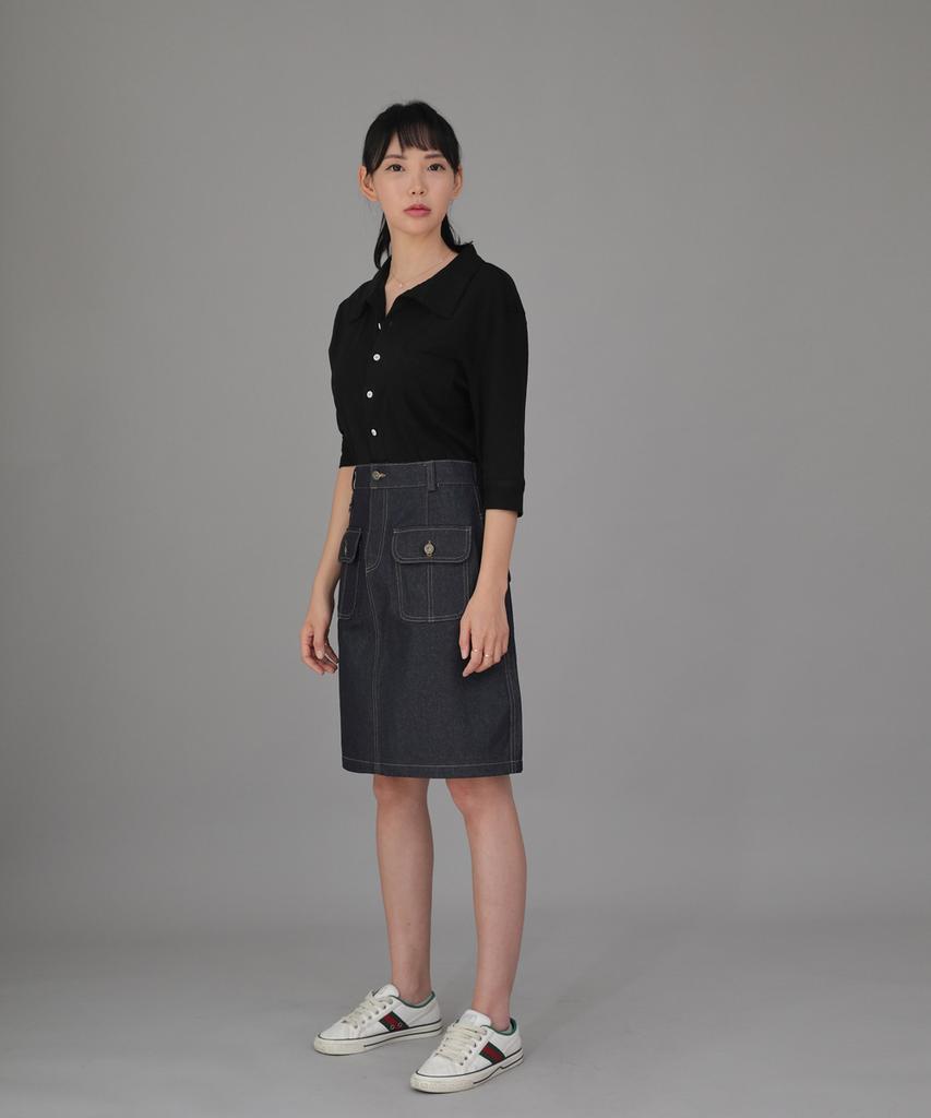 Seinteukeulu Fb Cover Pocket Elastic Skirt Fcm-1307 Indigo Denim Brs