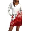 Women's Fashionable V-neck Long Sleeved Drawstring With Pocket Halloween Printed Casual Dress