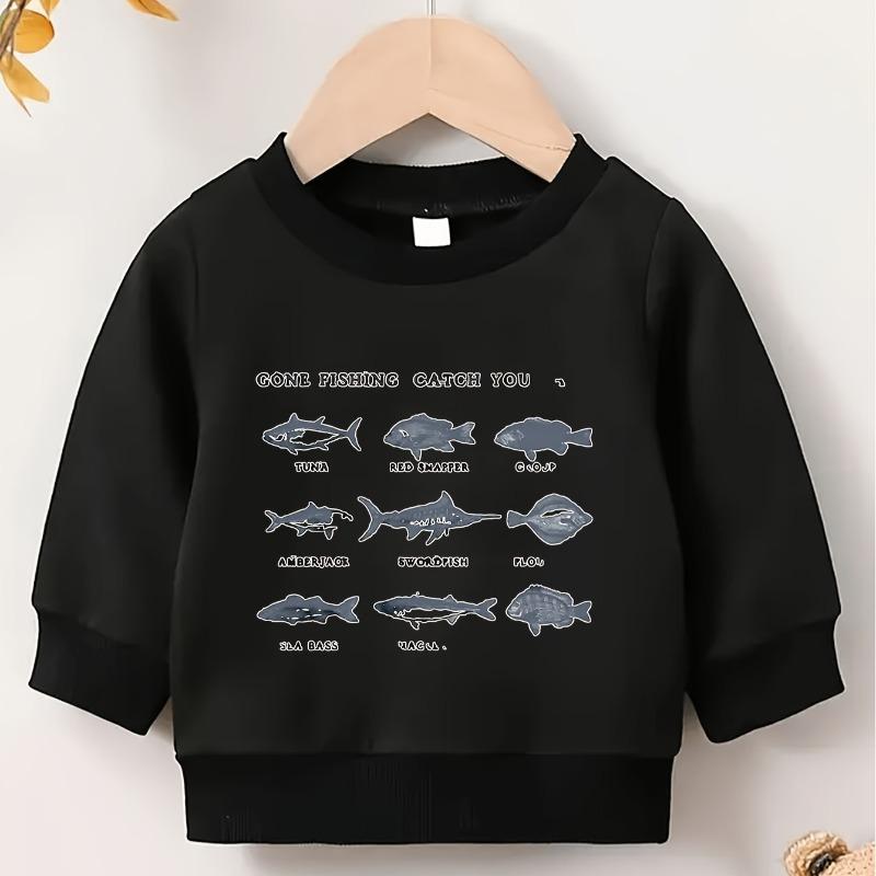 Kids Crewneck Pullover Sweatshirt, Various Fish Graphic Print