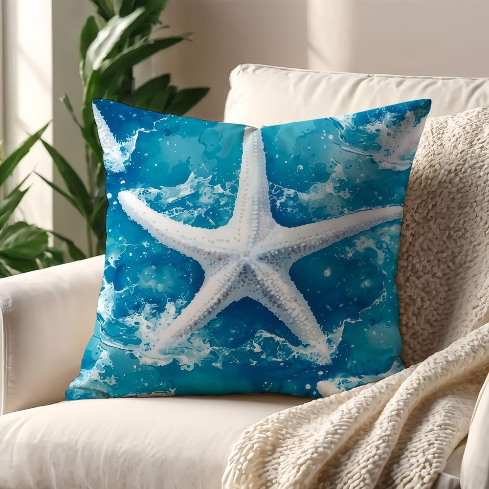 Ocean Theme Blue Sea Animals Cushion Cover For Pillow Printing Sofa Decoration Home Car Room Coffee Shop Office NordicSimplicity