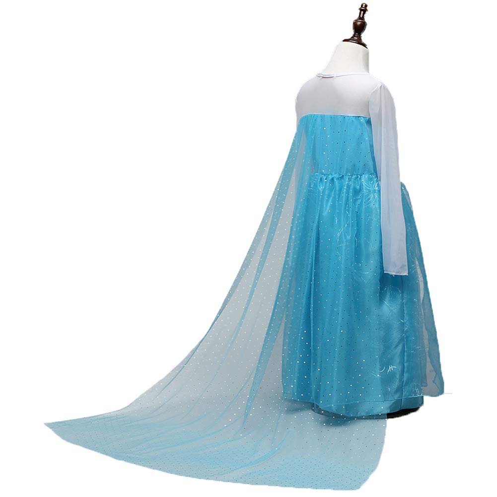 Frozen Elsa Princess Ice Blue Heart Magic [YITING] Kids' Costume, 7-Piece Set, (Princess Dress, Tiara, Wand, Gloves, Necklace, Ring, Earrings)