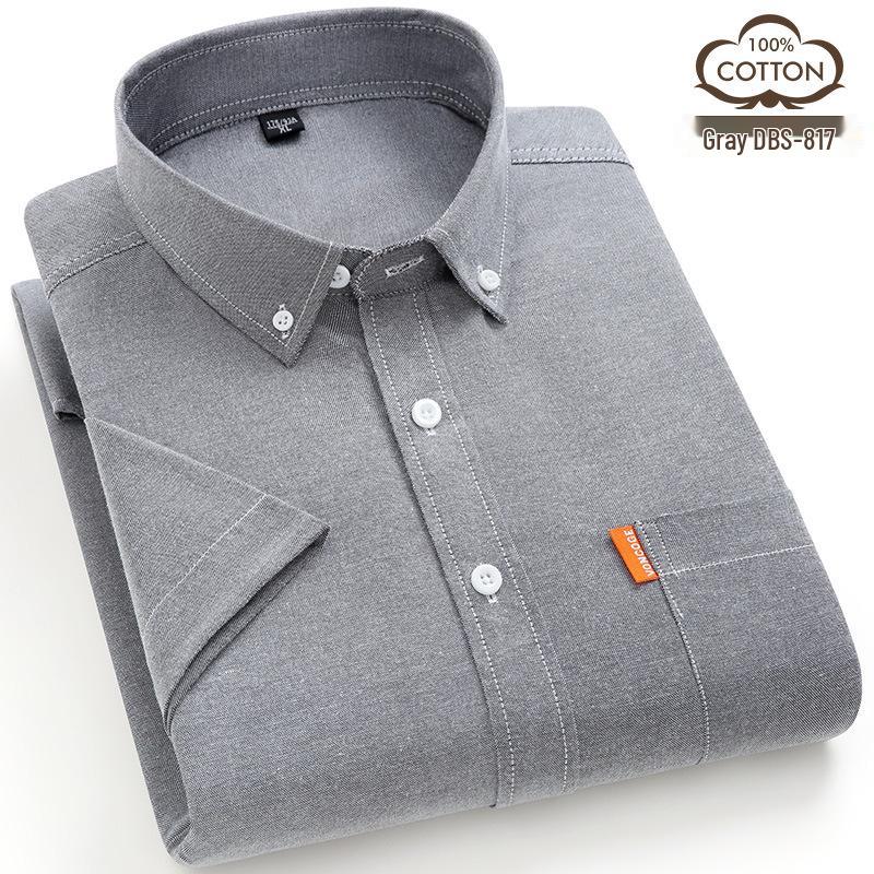 Men's Summer Loose Fit Cotton Oxford Short Sleeve Casual Shirt