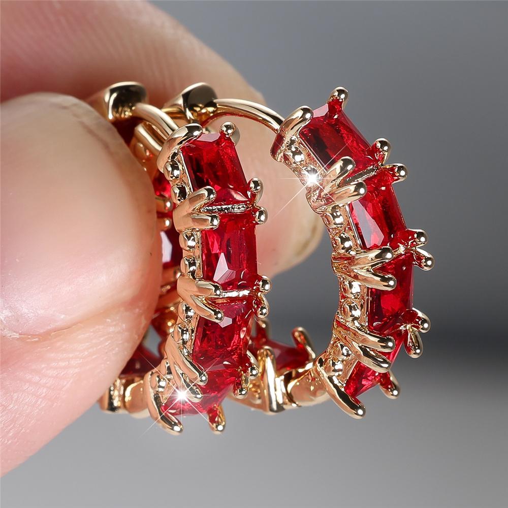 

Cute Female Red Crystal Zircon Stone Hoop Earrings For Women Gold Color Wedding Jewelry