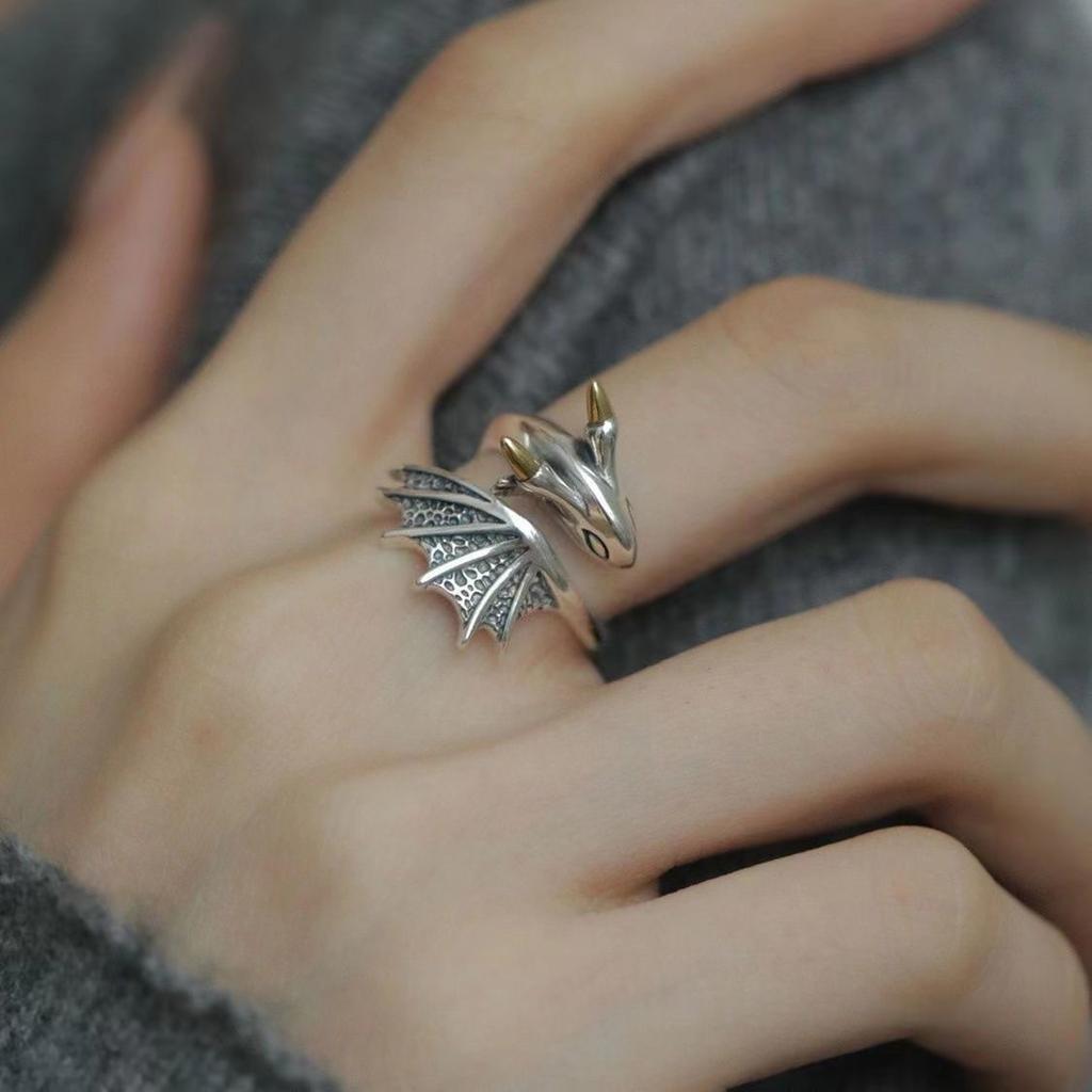 Vintage Little Flying Dragon Ring Irregular Ins Trendy Niche Design Sense Opening Adjustable Index Finger Ring Female