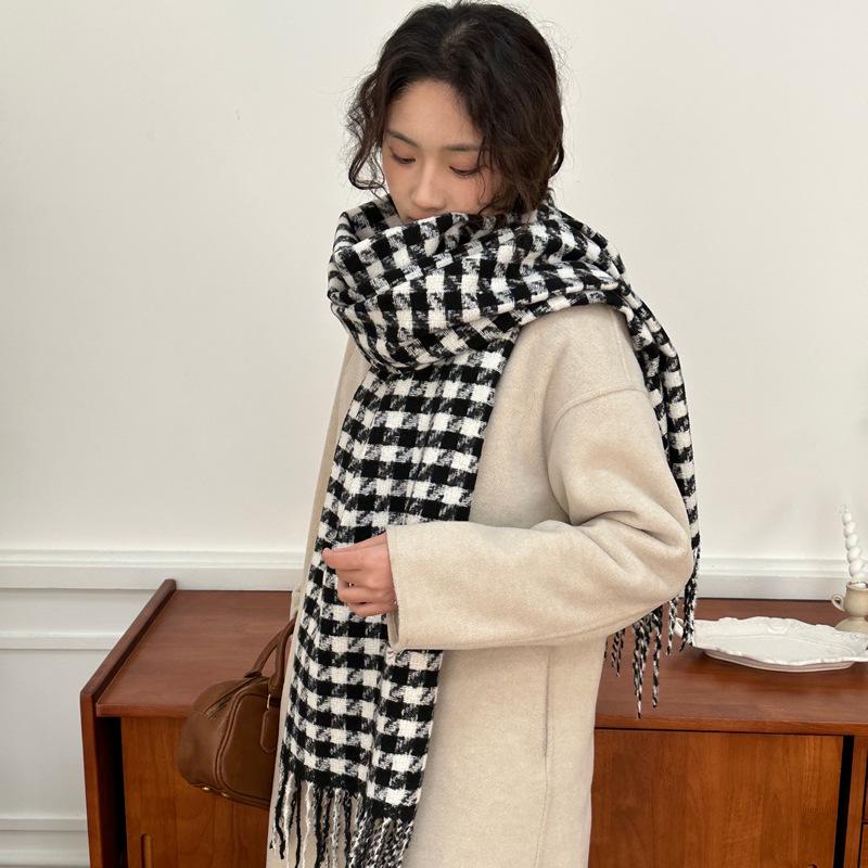 Women's Faux Cashmere Plaid Scarf - Korean Style, Thick & Warm Autumn/Winter Shawl