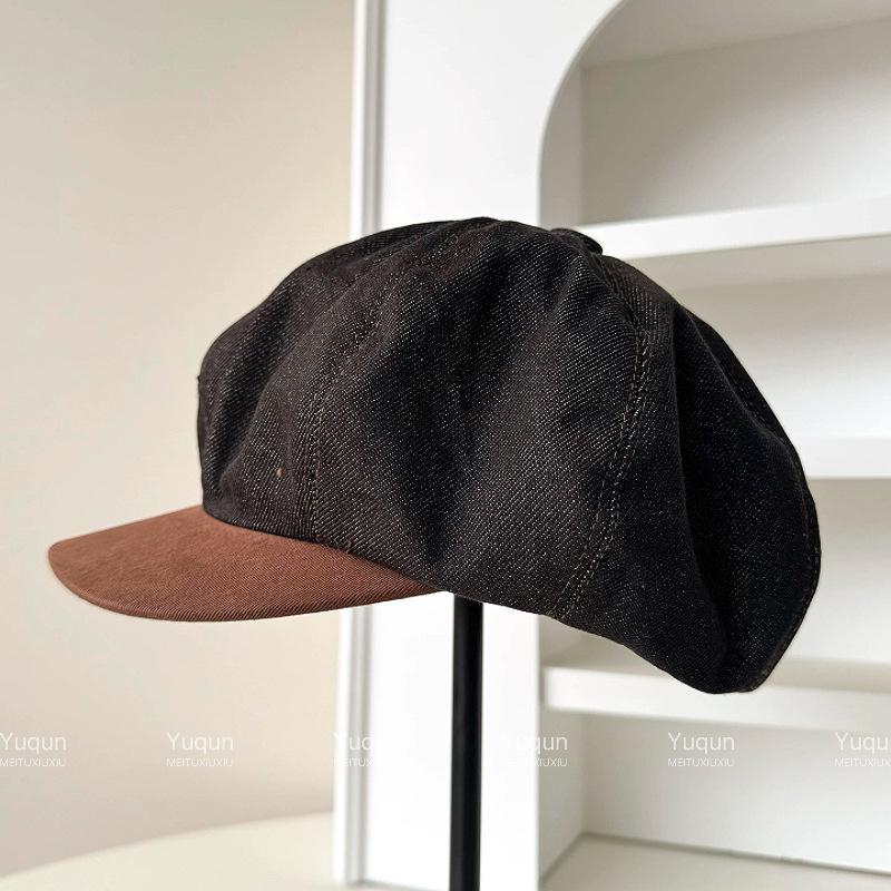 Street cowboy octagonal hat women British retro duck tongue newsboy hat versatile casual face little painter hat