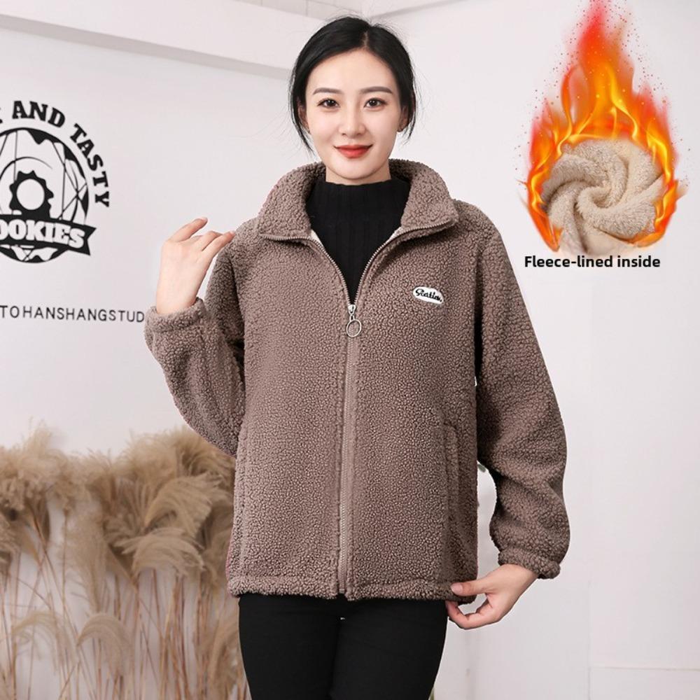 Autumn Winter Sherpa Fleece Warm Coat Women Sweatshirt Fleece Lined Thickened Fashion Fleece Top Jacket