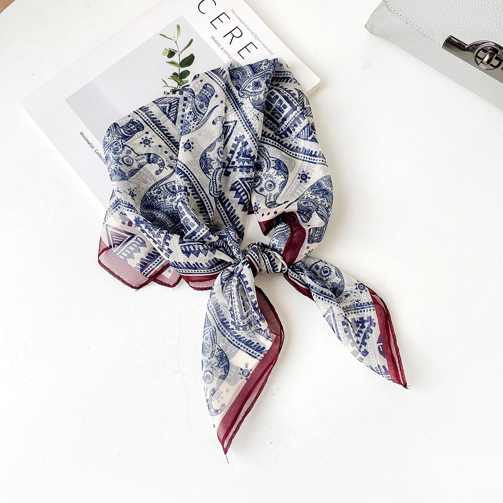 Temperament Silk Scarf Square Scarf Women's Soft Xili Yarn Versatile Scarf Sun Protection Neck Covering Scarf Cashew Nut Square Scarf Thin Scarf