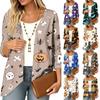 Gilet léger pour femme avec imprimé Halloween, manches trois-quarts, coupe décontractée pour des tenues d'Halloween décontractées