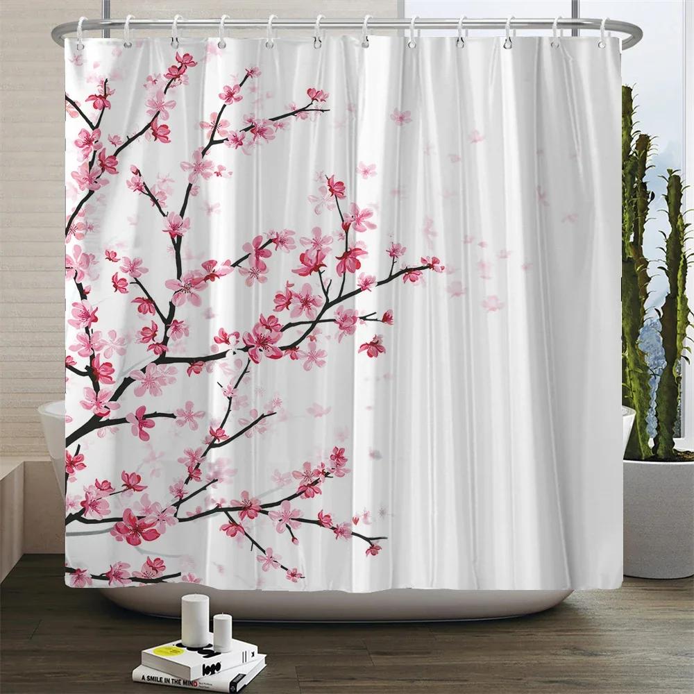 Floral Tulip Printing Flower Shower Curtain Waterproof Polyester Fabric Bathroom Curtain With Hooks 180x180cm Decorative Curtain