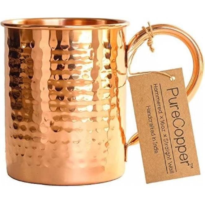 100% медная кружка для Moscow Mule - 12 унций, чеканная, из чистой меди, толстостенная, прямая
