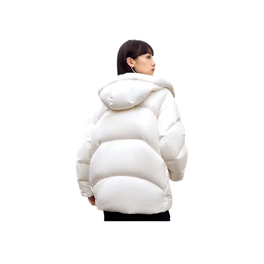 Li Ning Sports Lifestyle Series Zipper Cardigan Stand Collar Hooded Down Jacket Unisex Outerwear Off-White AYMS378-1