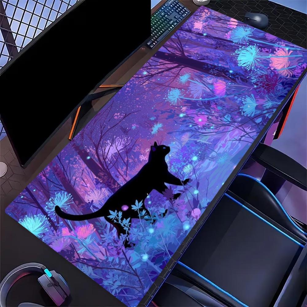 Gothic Black Cat Large Extended Gaming Mouse Pad Non Slip Desk Mat Purple Magical Forest Skull Art Keyboard Mouse Pad For Laptop